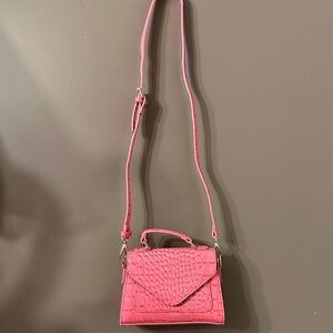 Pink Crocodile-Embossed Crossbody Bag